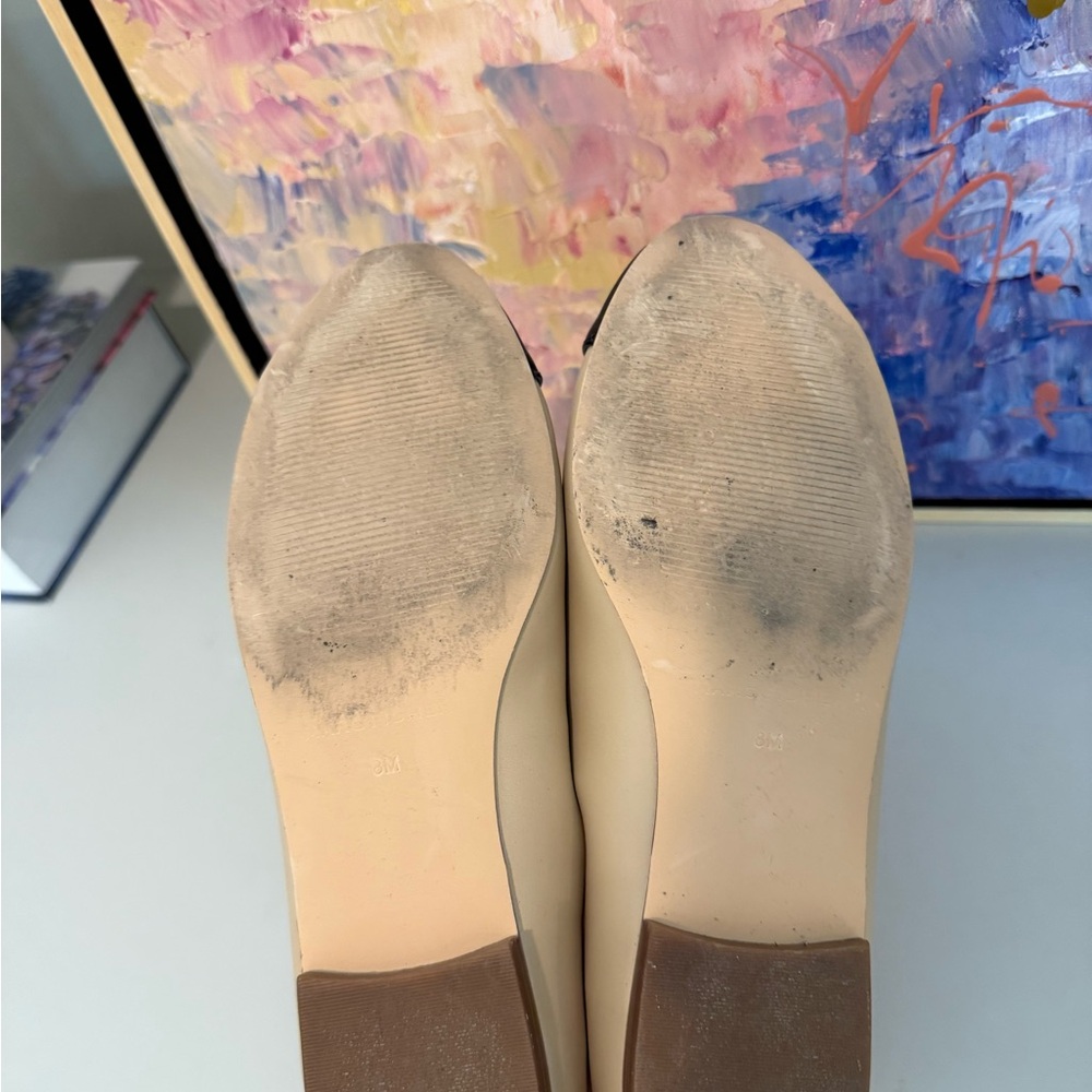 Marc Fisher Cream and Black Ballet Flats with Bow Detail - Picture 3 of 3
